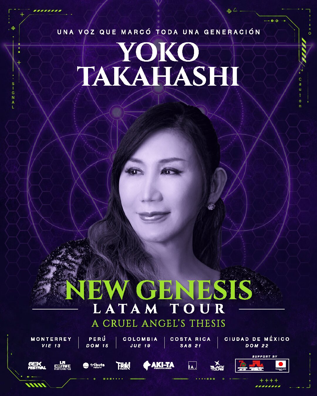 Póster oficial de Yoko Takahashi, New Genesis Latam Tour, en Costa Rica